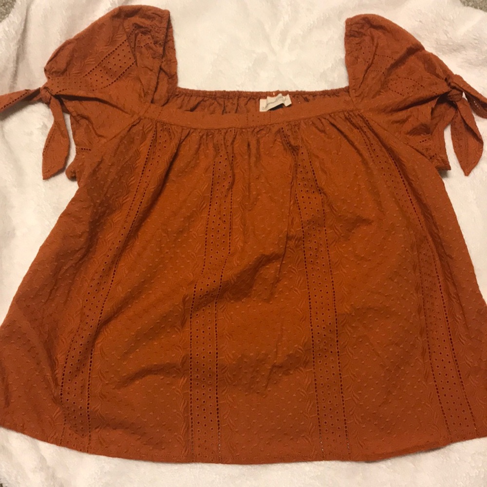 NWOT square-neck burnt orange eyelet tee